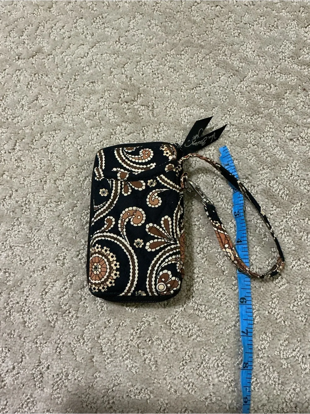 Vera Bradley Black Floral Wristlet with Brown & Cream Accents